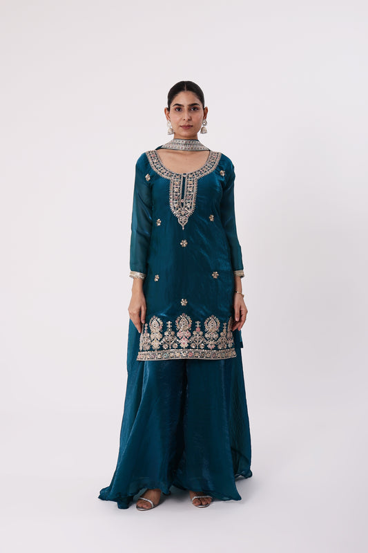 T Blue Plazo Suit