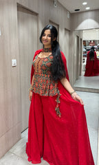 Royal Red Patola Peplum Palazzo Set – A Festive Must-Have!