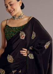 Black Dola Silk Saree With Woven Buttis