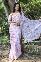 Exquisite Floral Printed Digital Print Chiffon Casual Sar