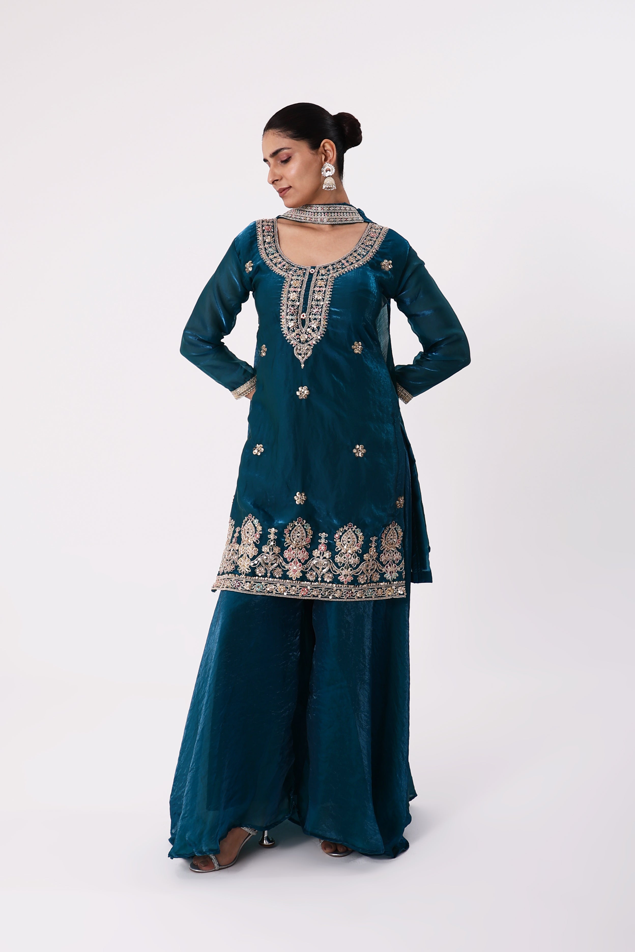 T Blue Plazo Suit