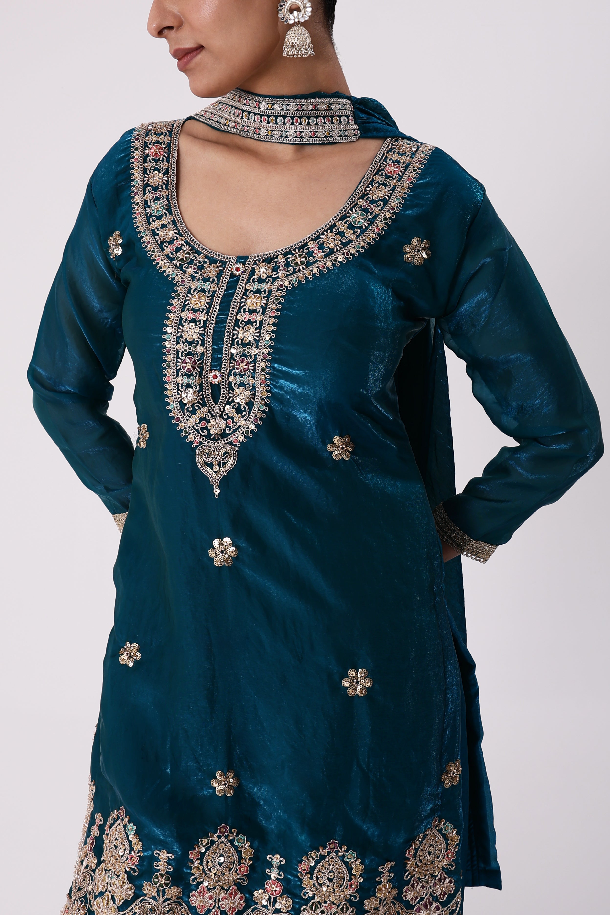 T Blue Plazo Suit