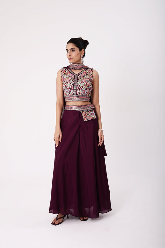 Maroon Croptop Sharara