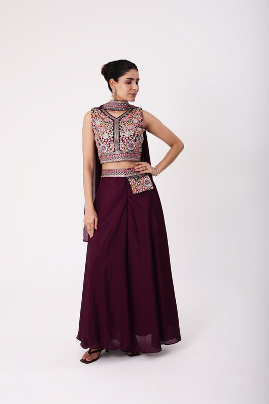 Maroon Croptop Sharara